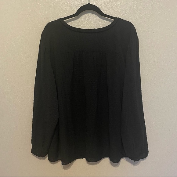 LOFT Womens Blouse Black Plus Size 26 Textured Velvet Panel Long Sleeves - Picture 2 of 5